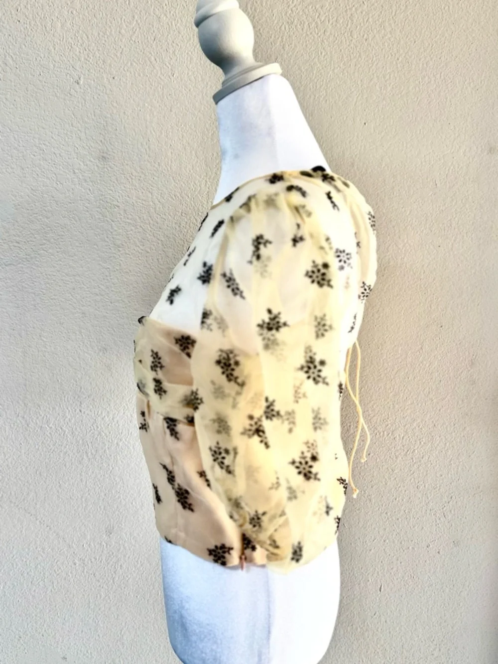 Zara Yellow Sheer Puff-Sleeve Bow Front Blouse